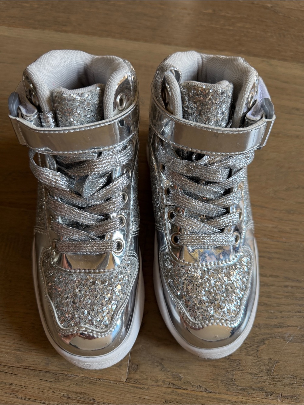 Girls' Silver Glitter High-Top Kids' Sneakers 13C